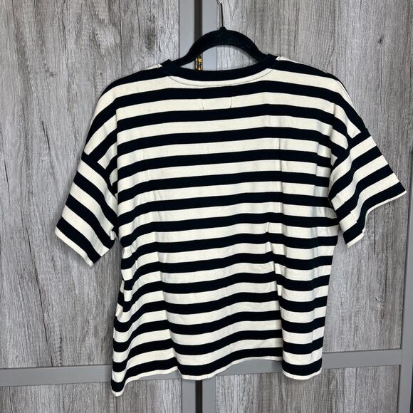 Current Elliott Oversized T Shirt Black White Stripes Short Slvs Distressed 1 - Picture 6 of 8
